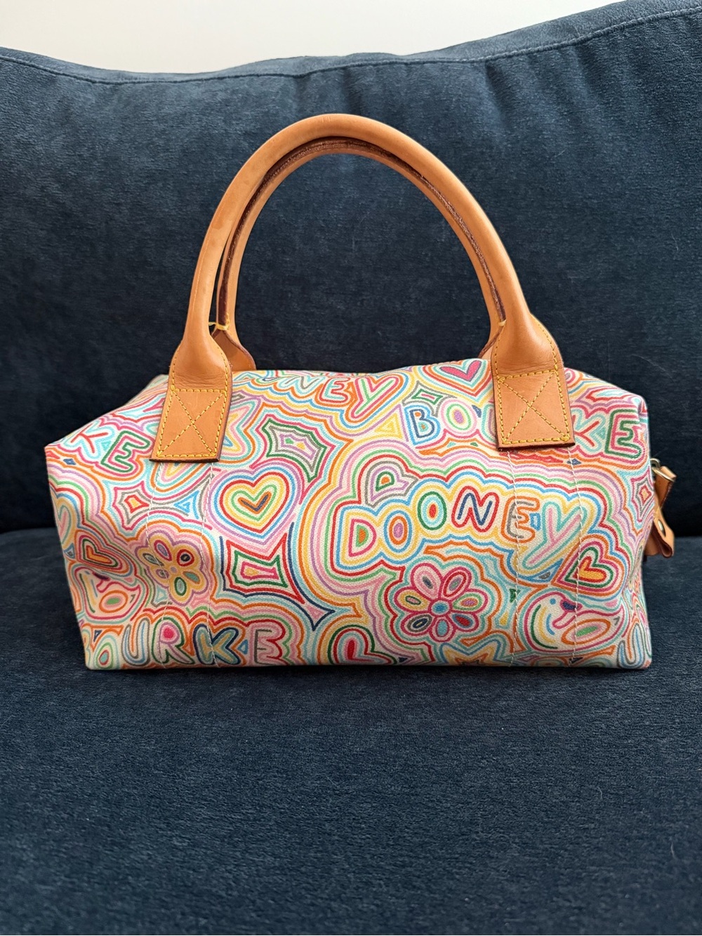 Dooney & Bourke Vintage Graffiti Doodle Coated Canvas Barrel Bag Satchel - Picture 2 of 15